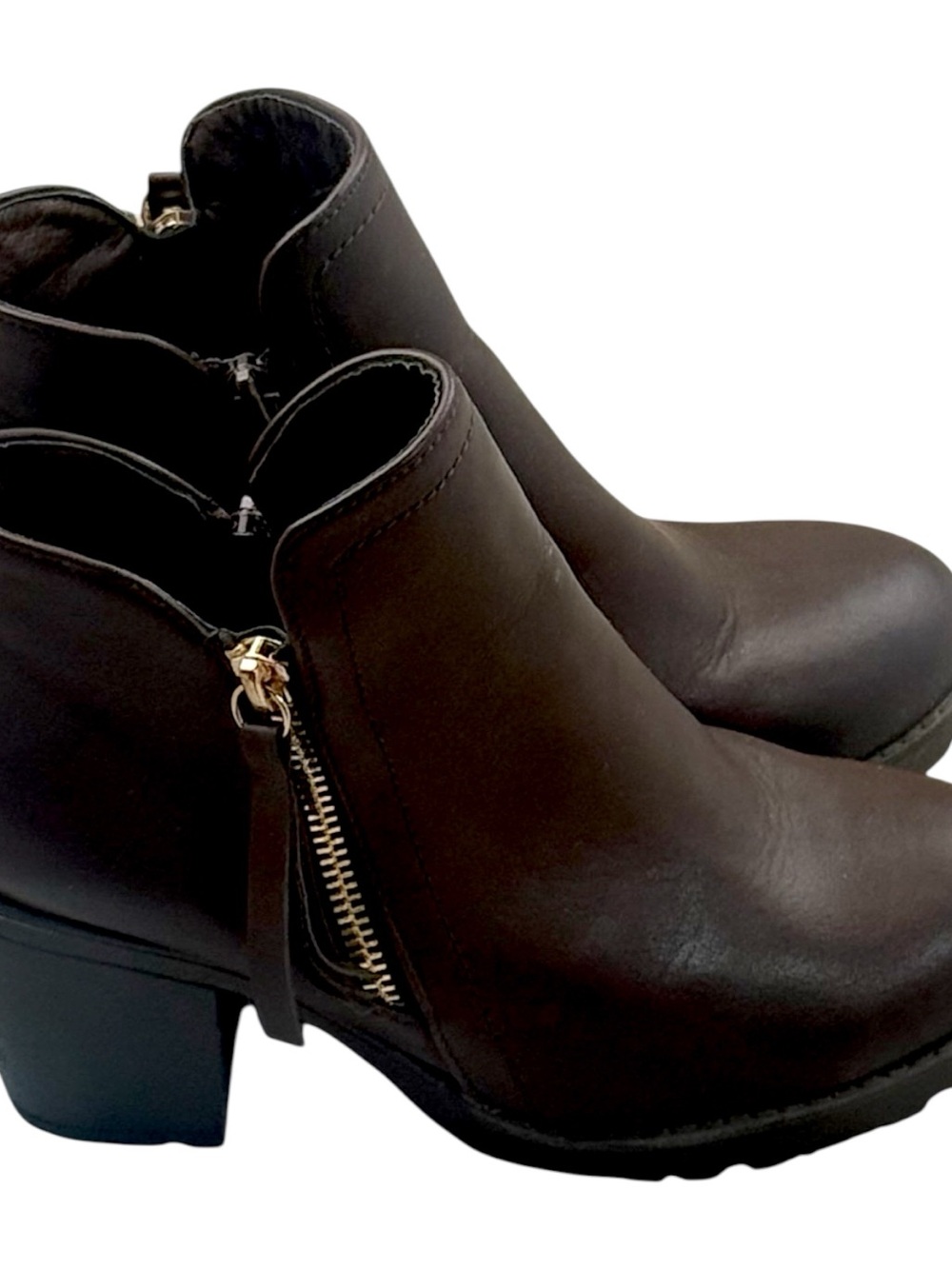 Top Moda Womens Brown Ankle Booties Size 6 Block Heel Side Zip Faux Leather